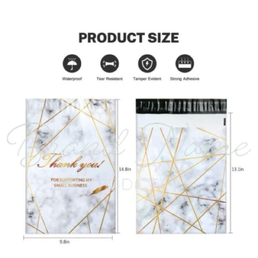 PRICE IS FIRM - Set of 10 Marble Gold 10 x 13 ‘Thank You’ Poly Mailers - Picture 2 of 2